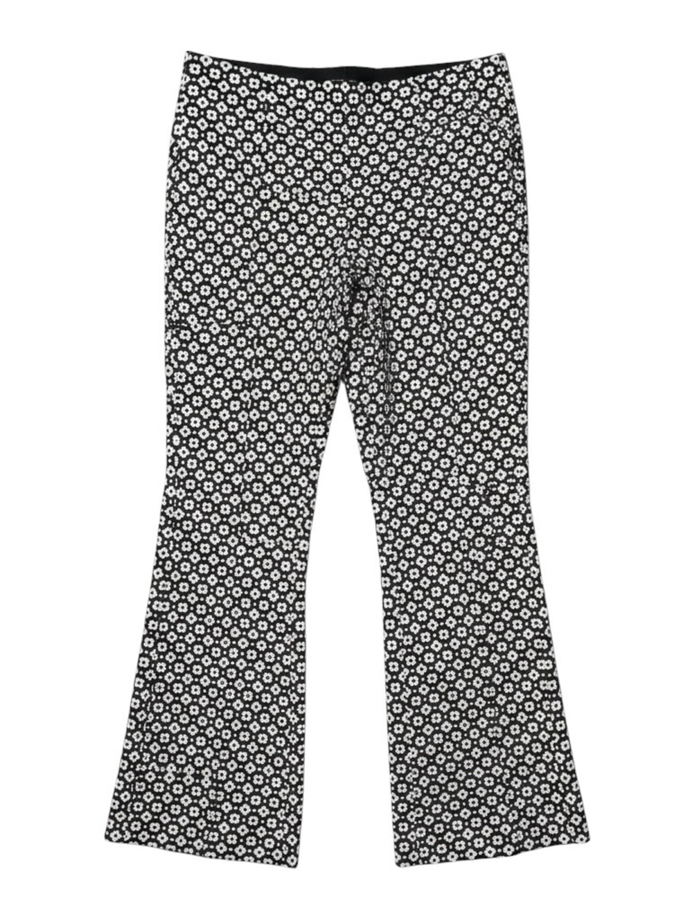 Maeve Anthropologie Kick Flare Pants Daisy Floral Black White XL Cropped